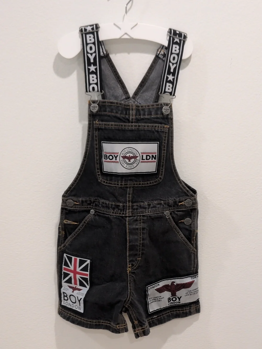 Vintage Boy London Overall Shorts with Logo XS